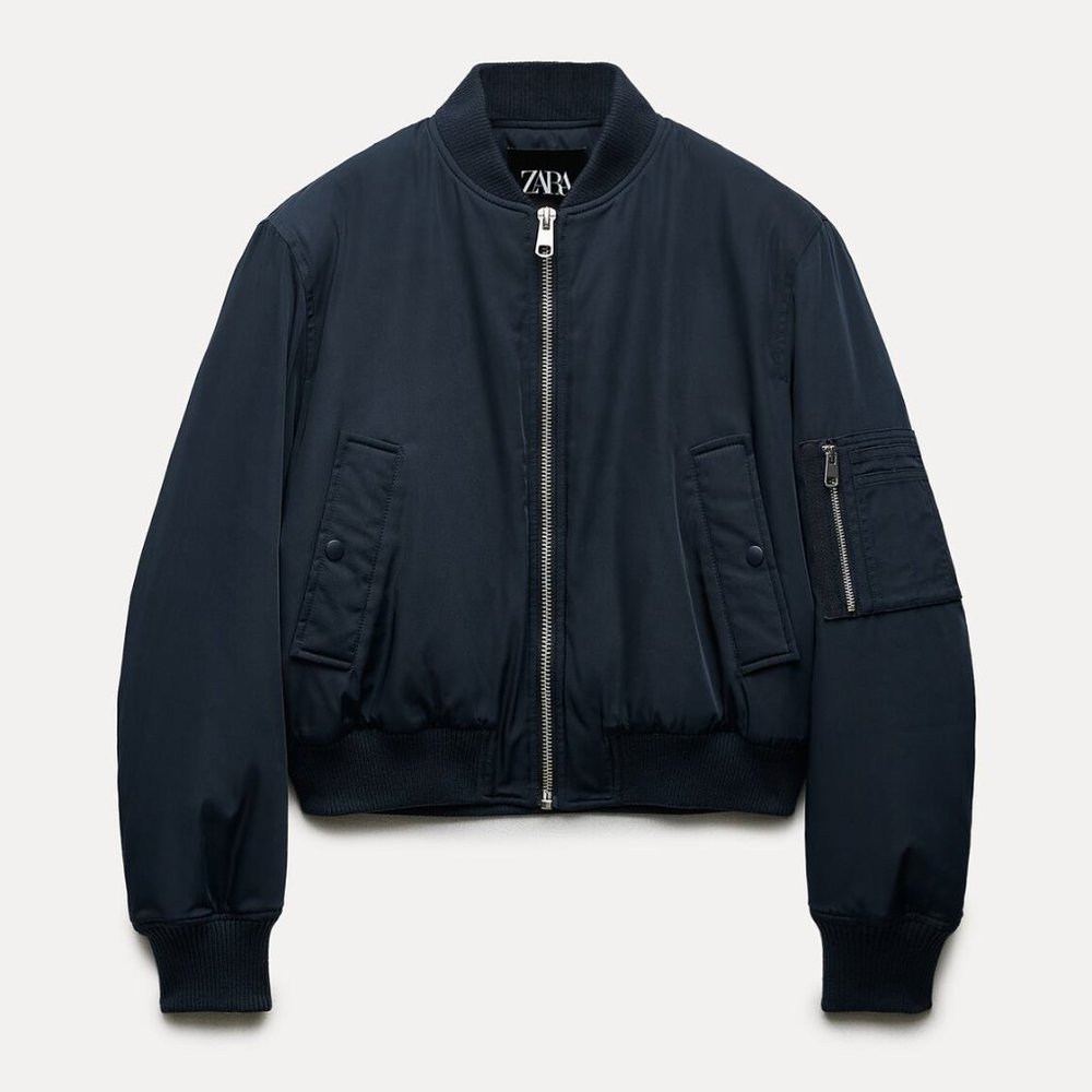 BLOGGER'S FAVE! Zara Short Bomber Jacket Navy Blue NWT - Picture 1 of 10